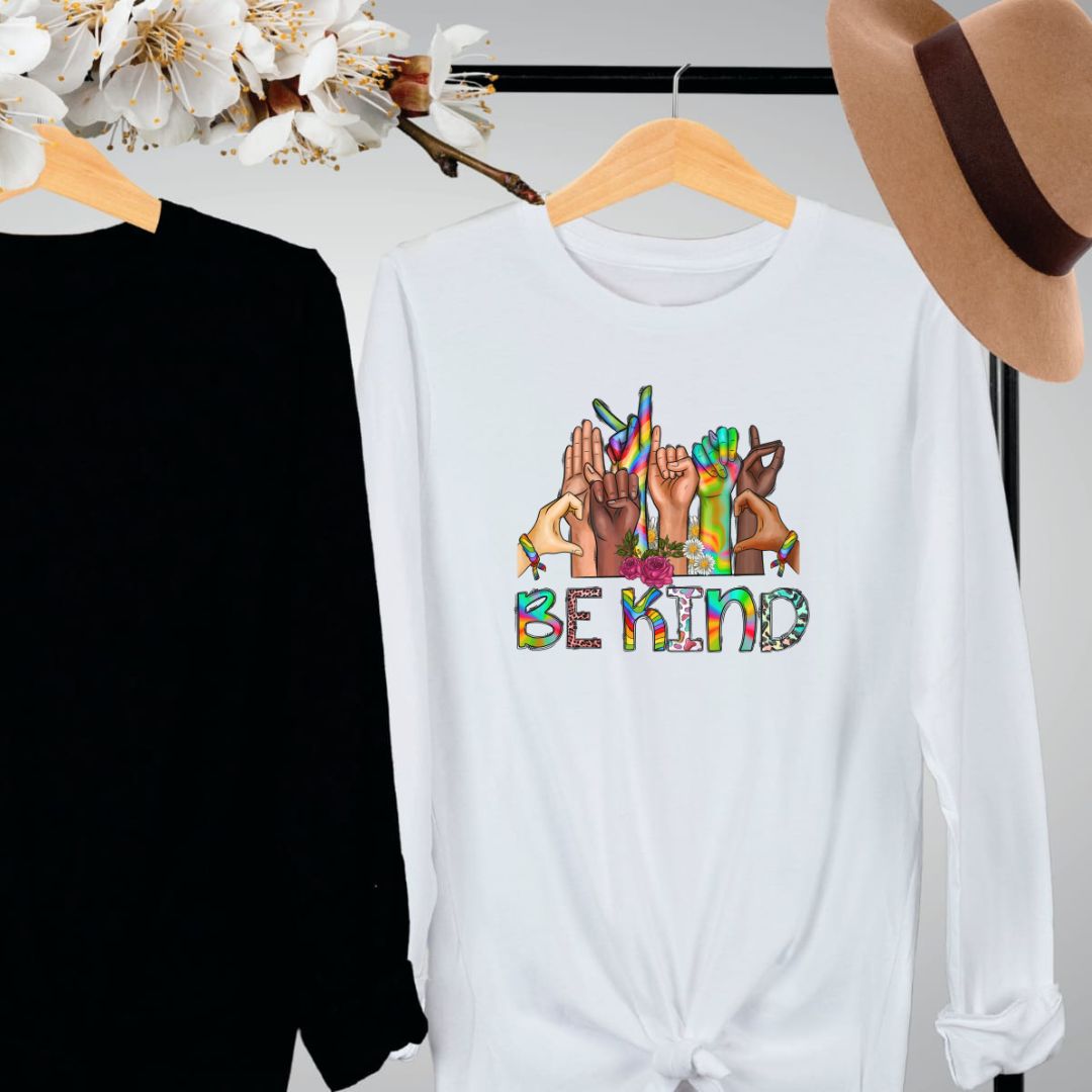  “This shirt features the simple but powerful phrase "be kind" in large, eye-catching letters. Its design is simple yet impactful, with bright colors that radiate good vibes. The shirt is made of soft and breathable material, perfect for everyday wear.”